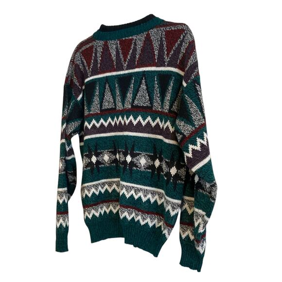 Vintage 80s Michael Gerald Green Abstract Geometric Grandpa Sweater Size Large - Picture 4 of 16